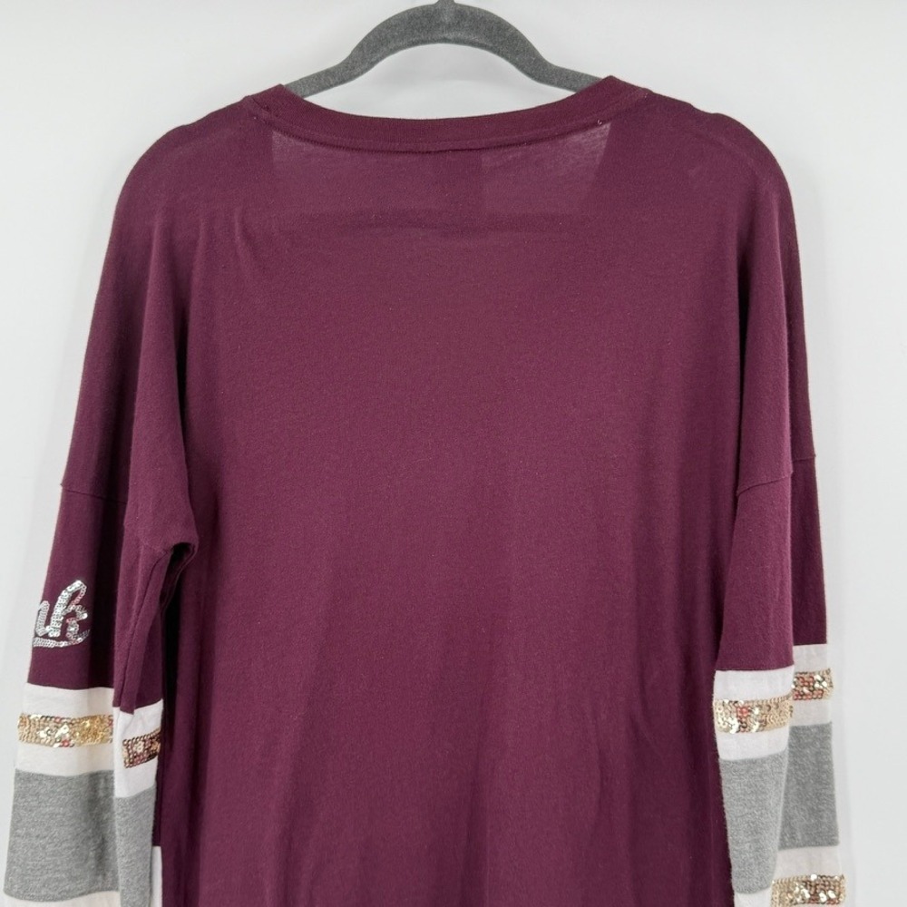 PINK Victoria's Secret Sequins V‎ Neck Long Sleeve Sweatshirt Burgundy XS - Picture 14 of 16
